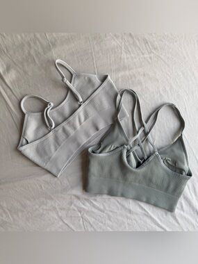 Aerie Ribbed Sage Green and OQQ Light Gray Bralette Size Small Bundle